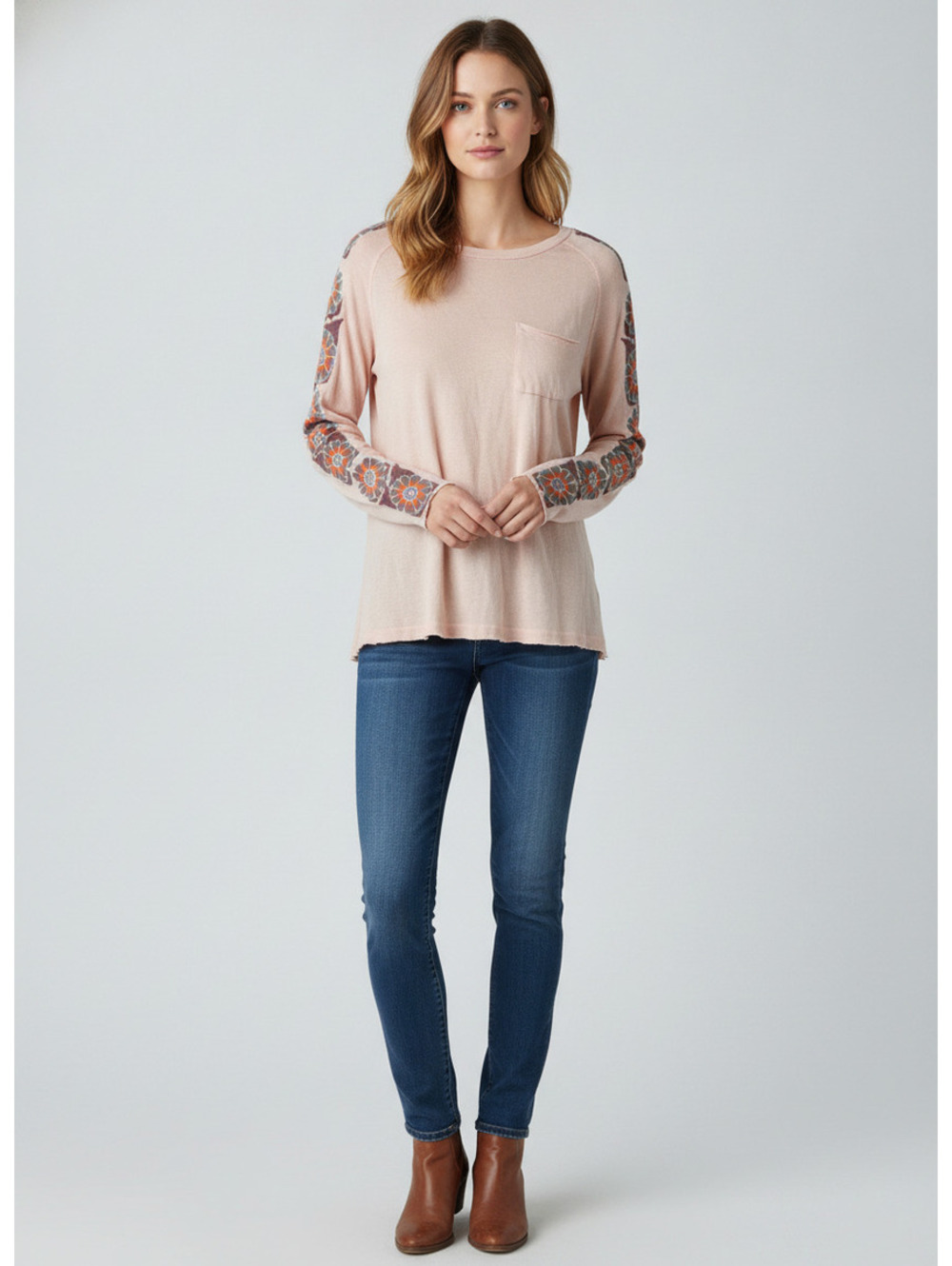 Free people long sleeve embroidered sleeves top